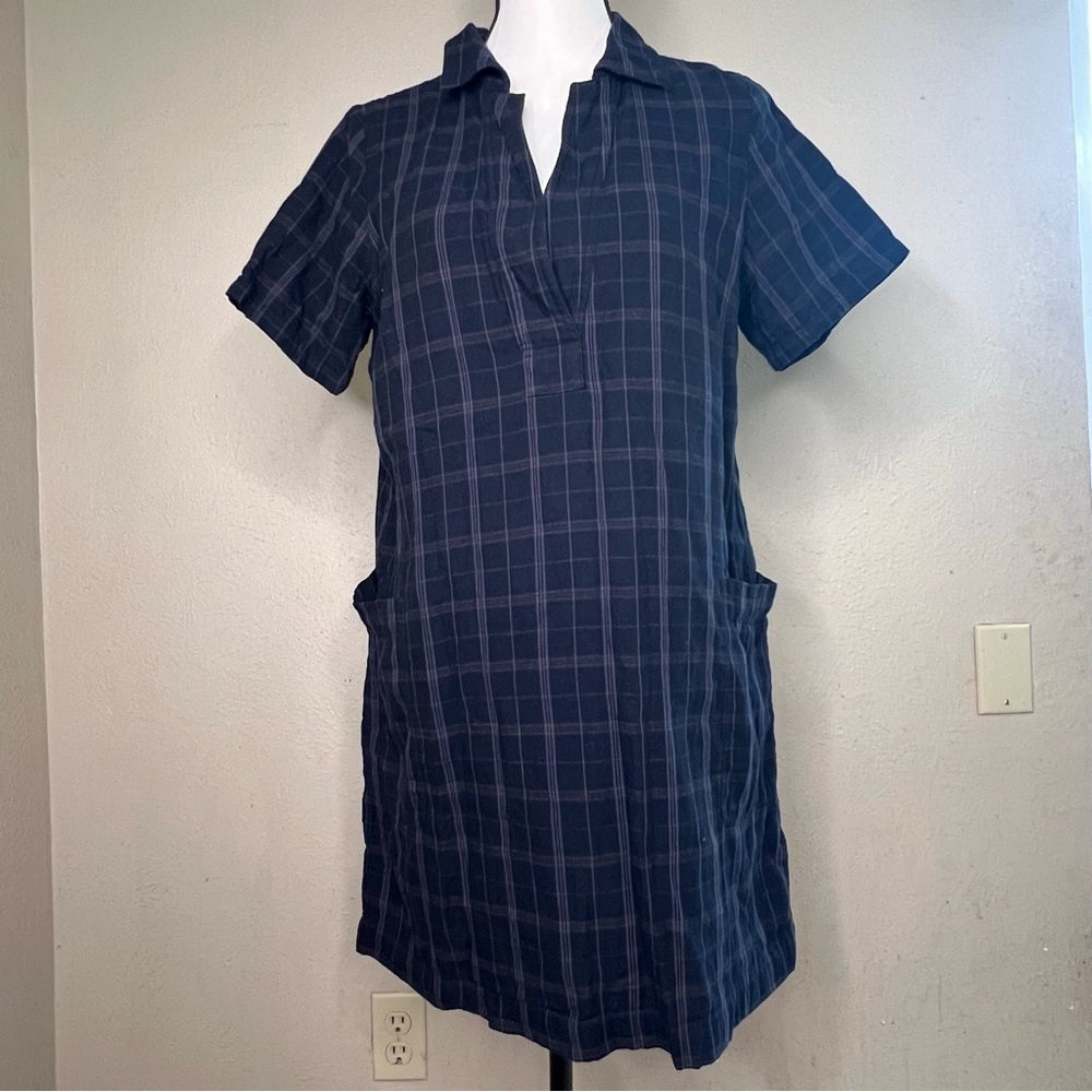 Fat Face navy plaid shift dress cotton pockets